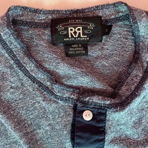 SOLD RRL Short Sleeve Henley Faded Indigo/White